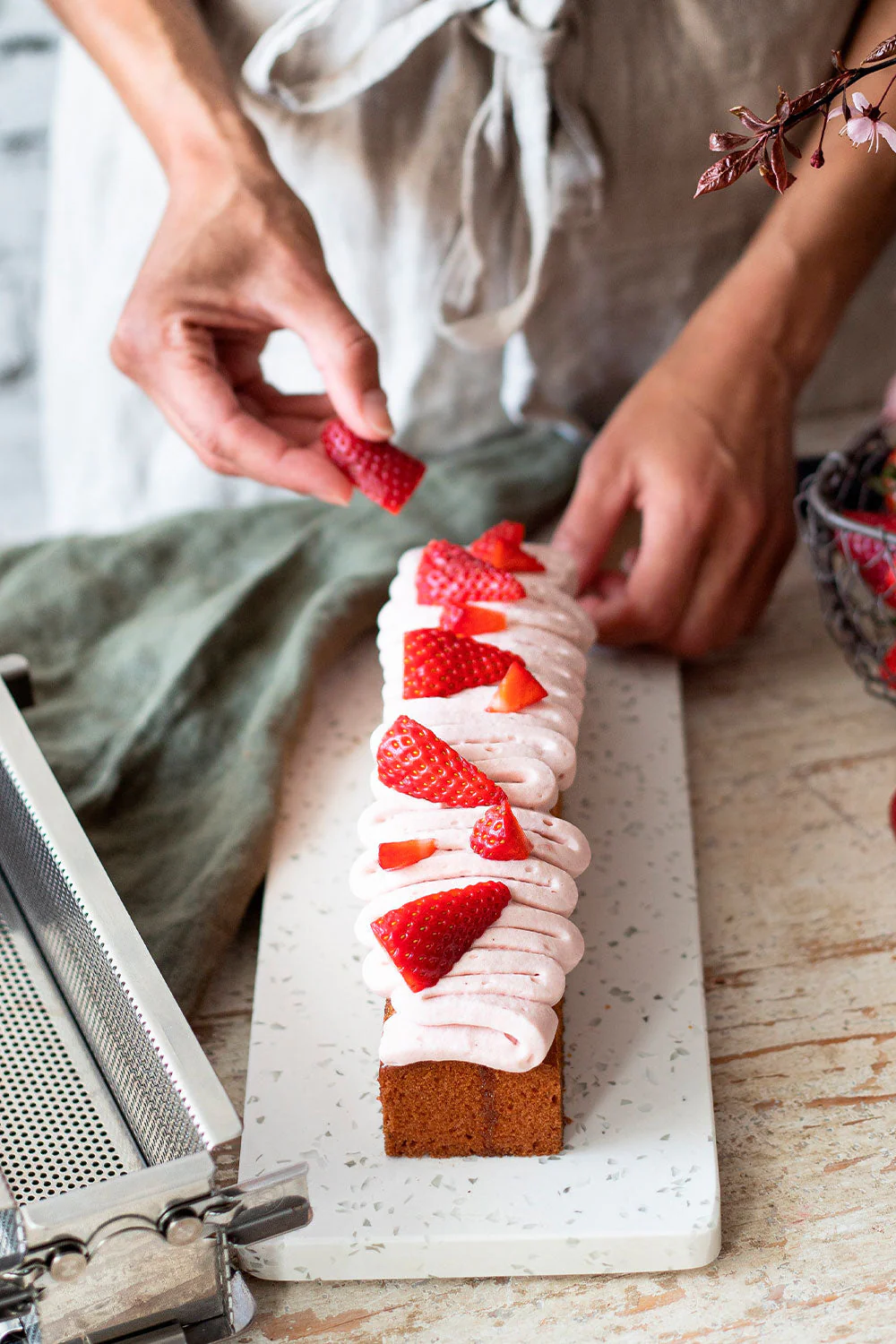 Vanilla cake with whipped strawberry ganache