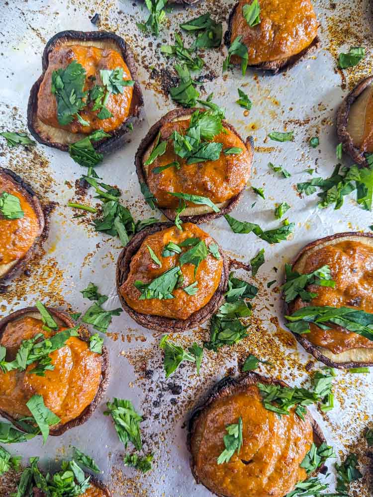 Oven Roasted Shiitakes with a Sundried Tomato-Cilantro Sauce