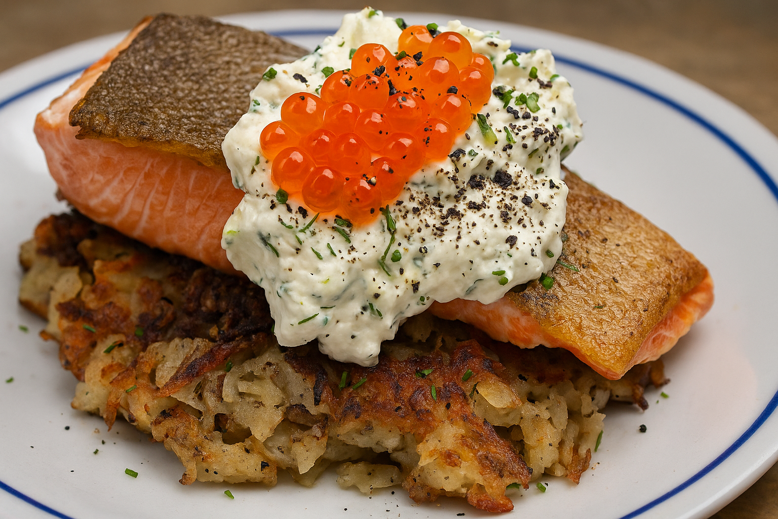 Image of Trout Hash with Kefir Crema & Salmon Roe – Crispy, Creamy, and Omega-3 Rich