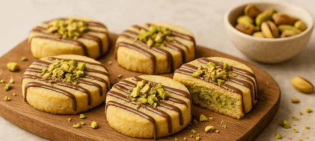Image of Shortbread Pistachio Cookies Recipe UK (with Chocolate Drizzle)