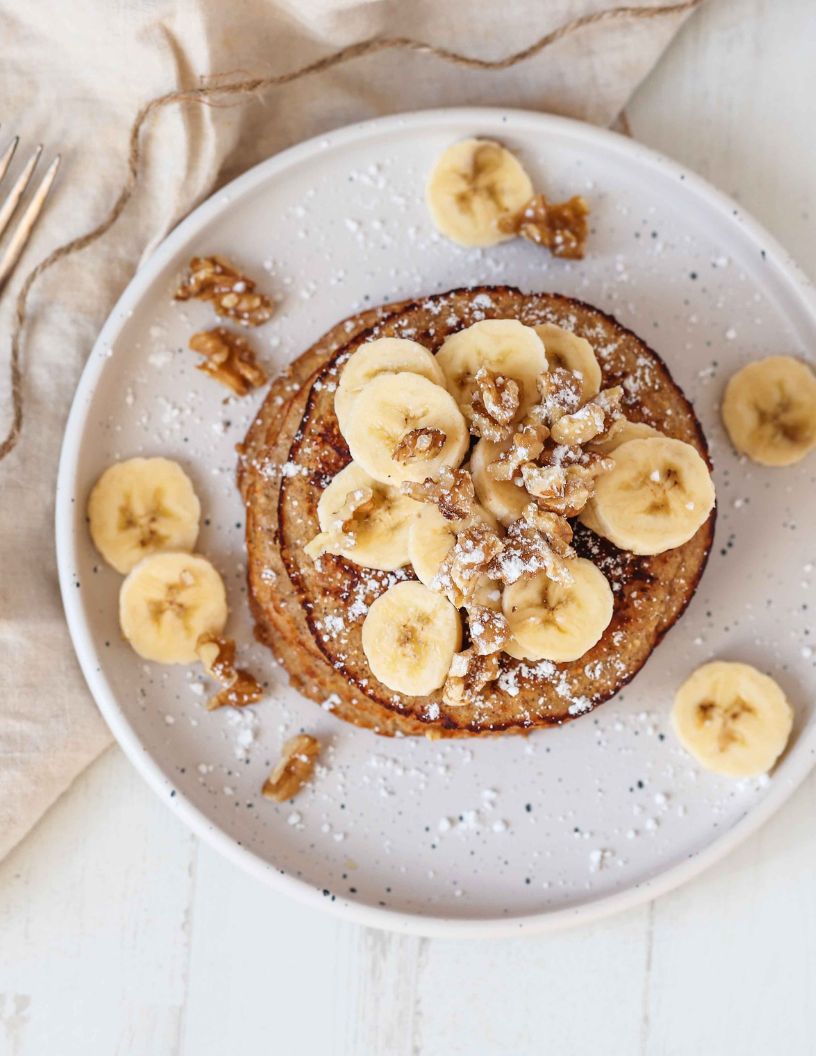 Banana Walnut Oat Pancakes - Once Upon A Homestead Recipes