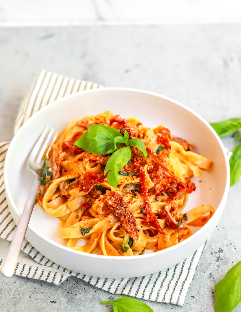 Spinach and Sun-Dried Tomato Tagliatelle Pasta - Once Upon A Homestead Recipes