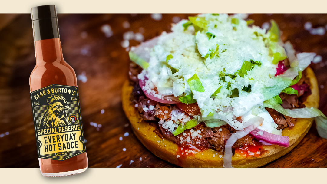 Image of Tony Ramirez's Chopped Brisket Sopes with Everyday Hot Sauce Pickled Red Onion