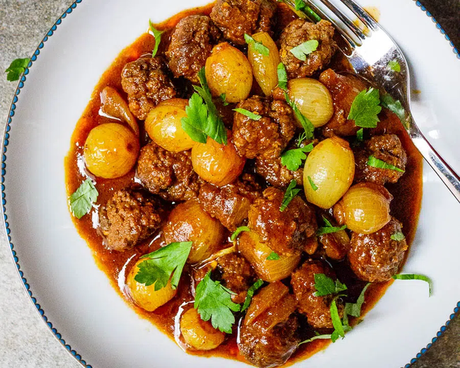 Turkish inspired meatball pomegranate stew