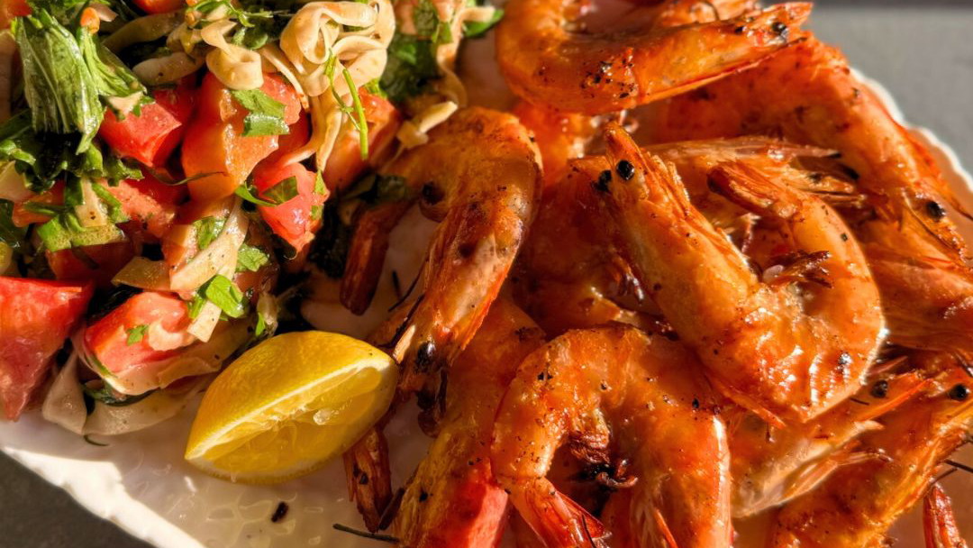 Image of Grilled Shrimp with Herby Tomato-Fennel Salad