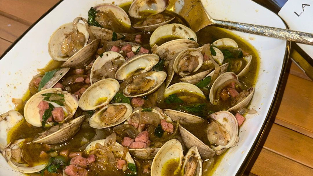 Image of Clammy Situation (with Jerk, Salami & White Wine)