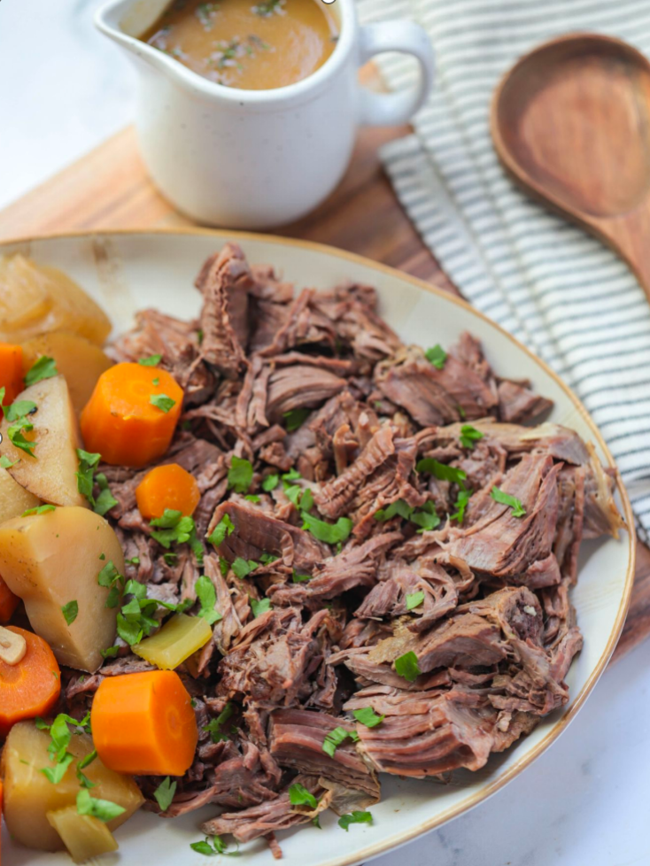 Classic Beef Pot Roast with Carrots, Potatos and Gravy - Once Upon A Homestead Recipes