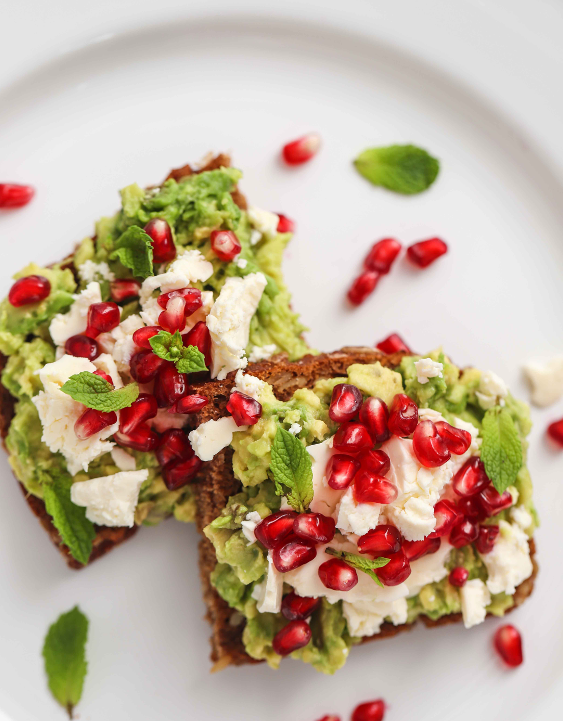 Avocado Feta Toast with Pomegranate and Mint - Once Upon A Homestead Recipes