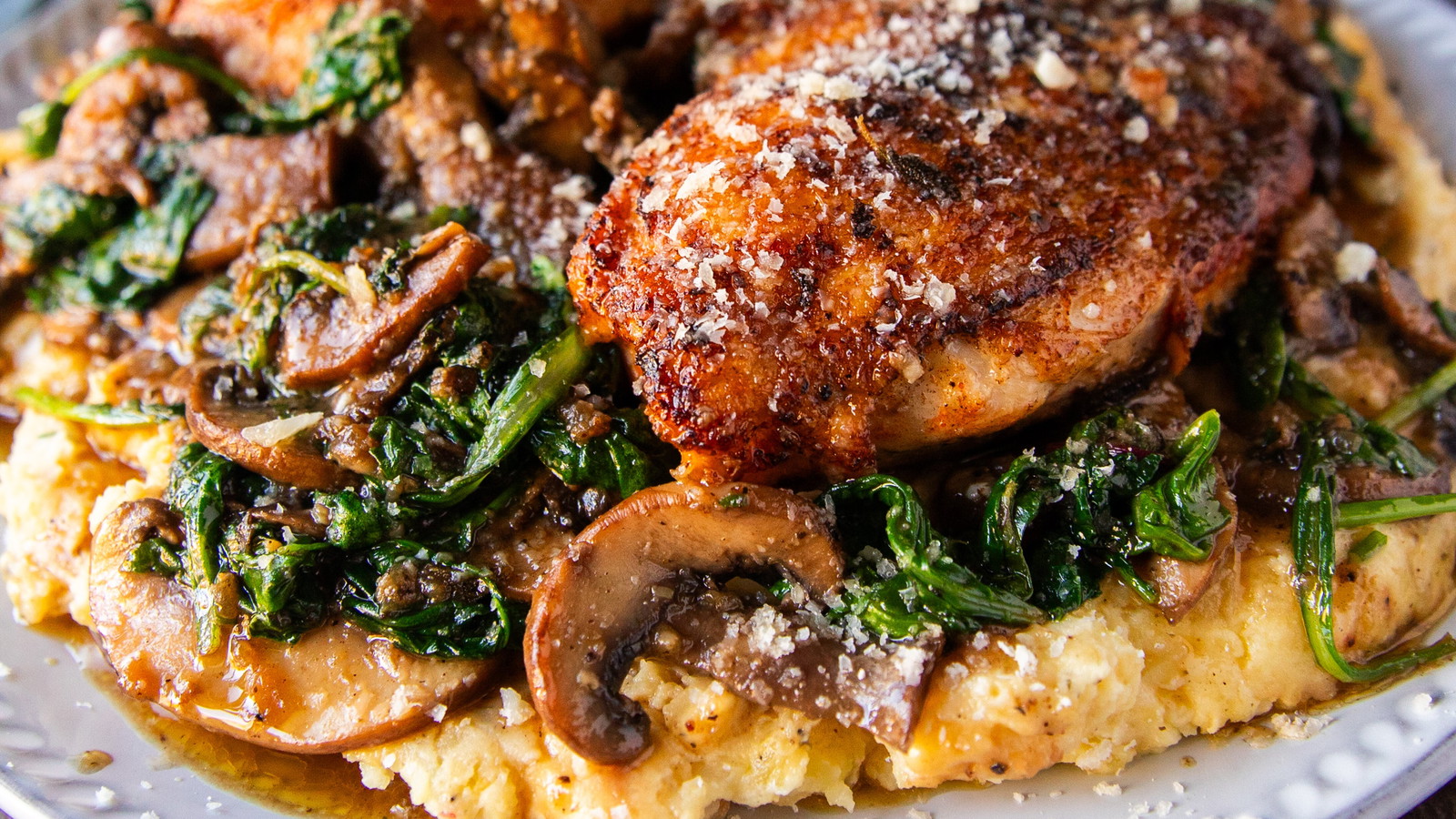 Image of Baked Chicken with Thyme and Parmesan Sautéed Mushrooms