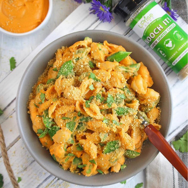 Image of Sweet Potato Snap Pea Mac and Cheese with Cashew Parmesan