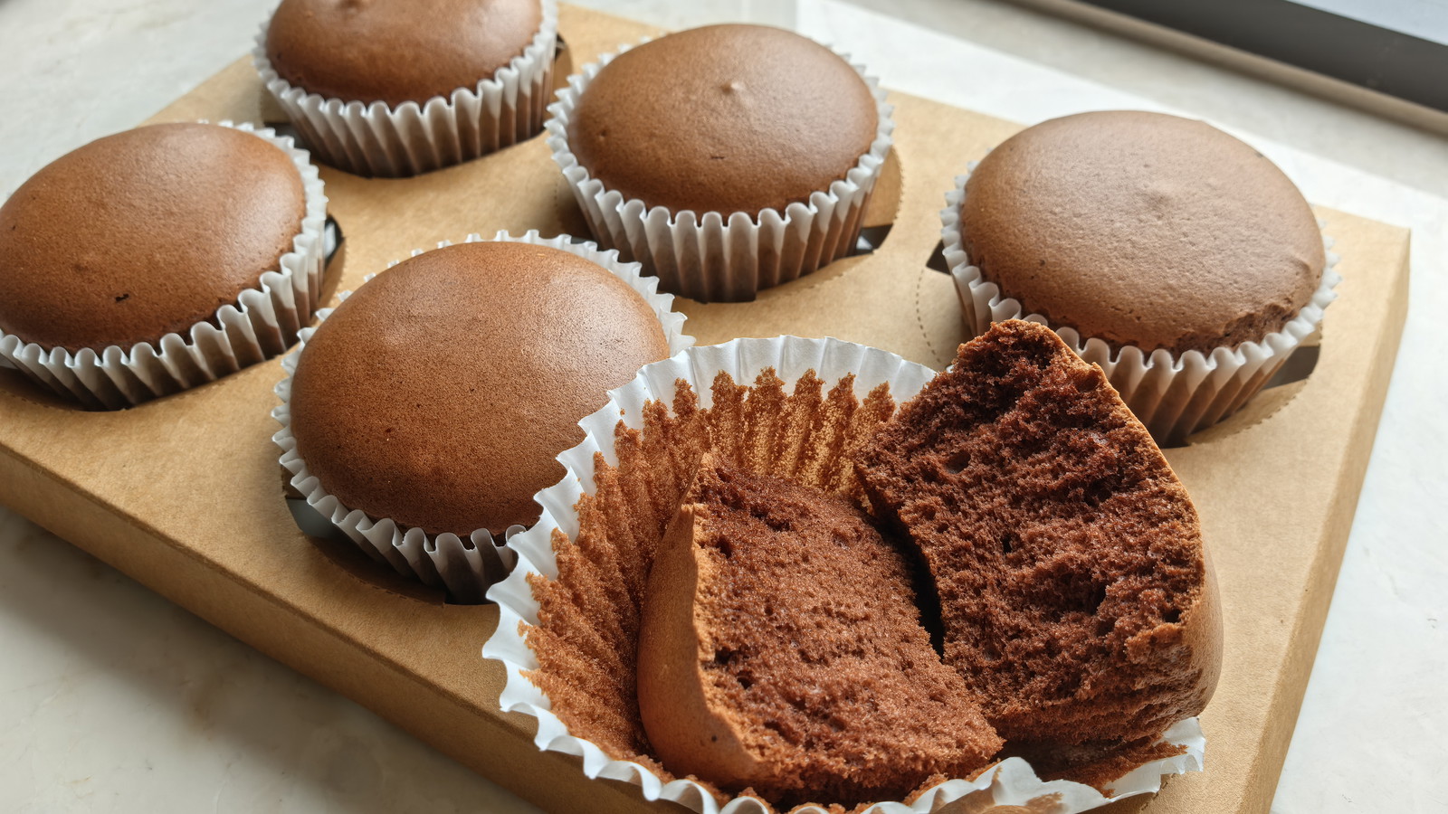 Six Cocoa Chiffon Cupcakes