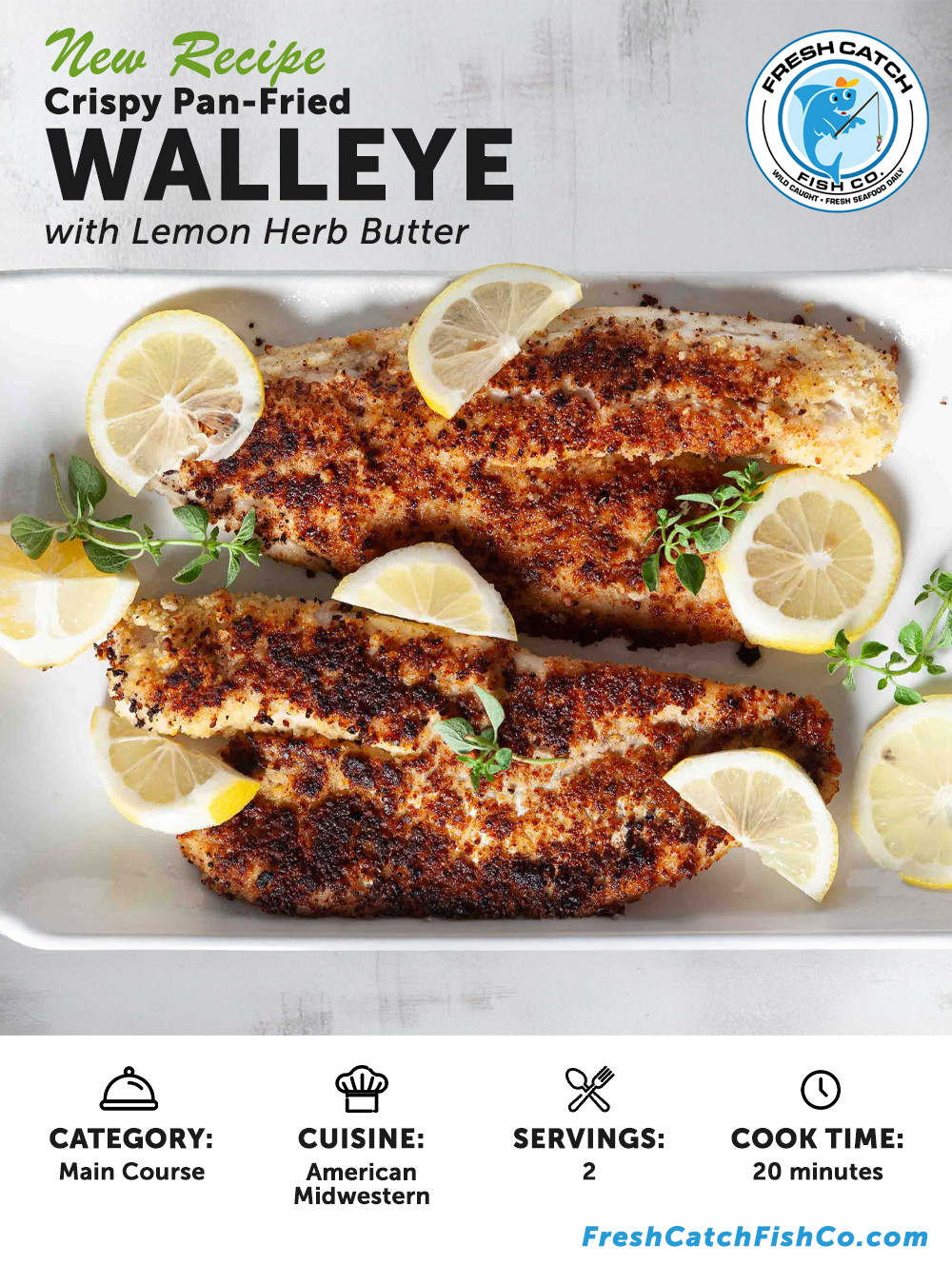 Crispy Pan-Fried Walleye with Lemon Herb Butter