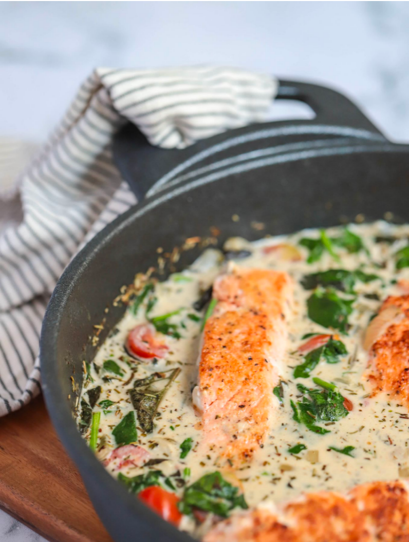 Creamy Tuscan Salmon with Spinach - Once Upon A Homestead Recipes
