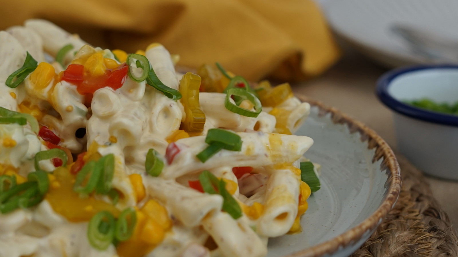 Image of Quick and easy Creamy pasta salad with summer relish and fresh spring onion
