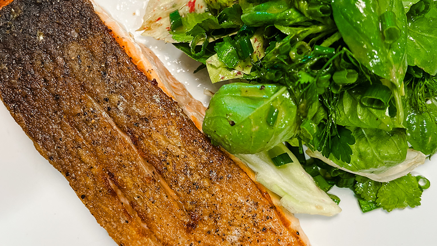 Crispy Salmon & Herby Salad with GZ’s Best Ever Vinaigrette