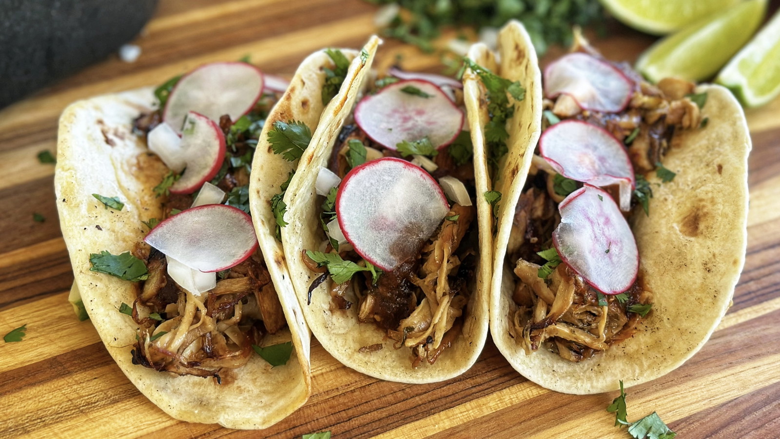 Image of Mushroom Carnitas Tacos with Salsa Roja