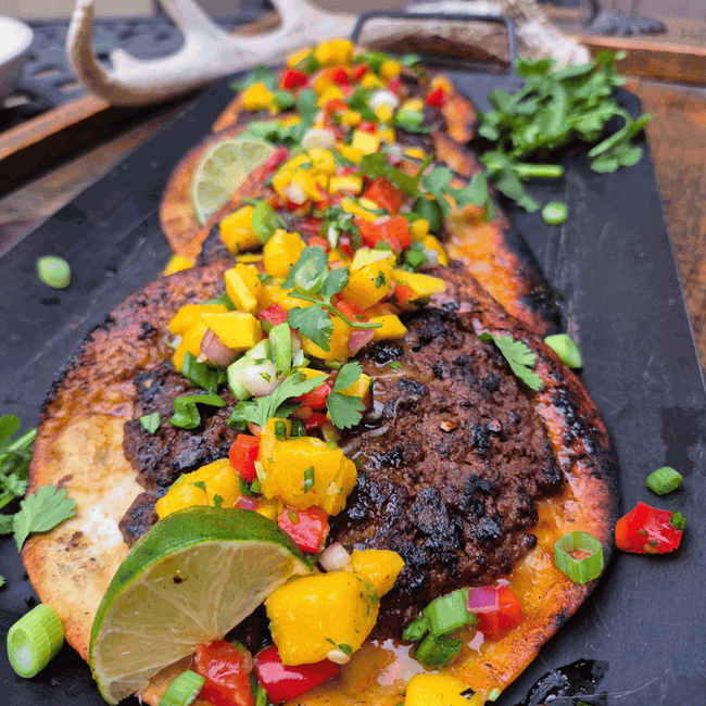 venison smash taco with mango salsa