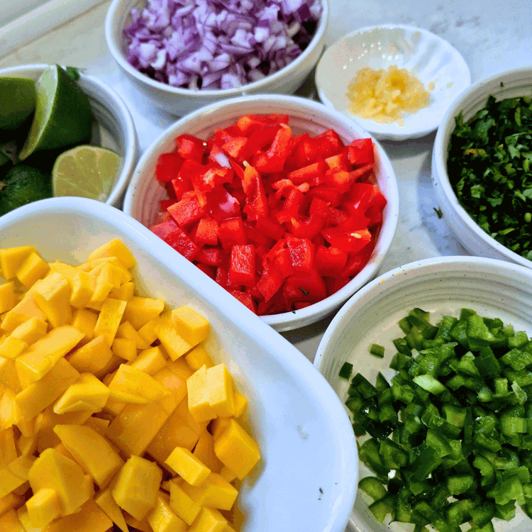 Image of Gather and prep all the salsa ingredients.