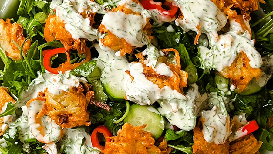 Mini Latke Salad with Dill-Feta Vinaigrette