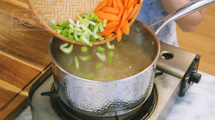 Image of Add the carrot and celery and let them cook for 10 minutes or until soft.