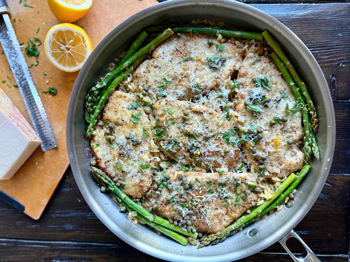 Chicken Plccata with Asparagus & Orzo