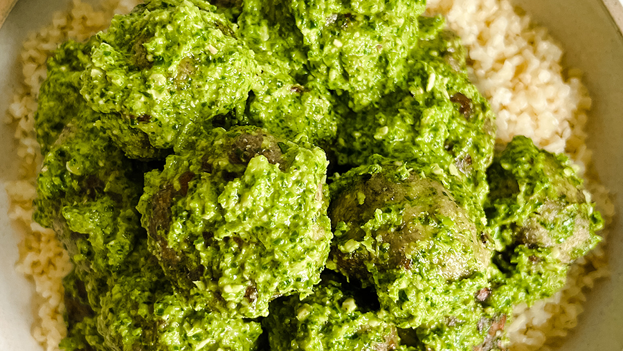Ramp & Chicken Meatballs with Ramp Pesto