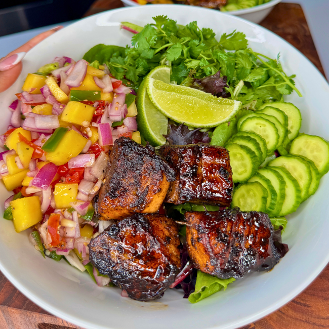Image of Tropical Caribbean Honey-Jerk Salmon Power Bowl