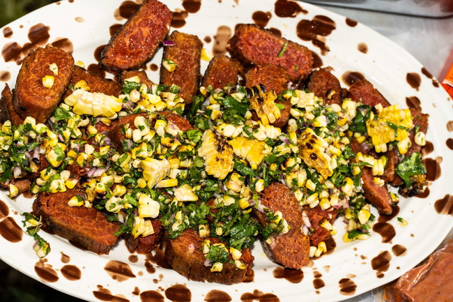Image of Grilled Vegan Meat with Charred Corn and Coriander Salsa 
