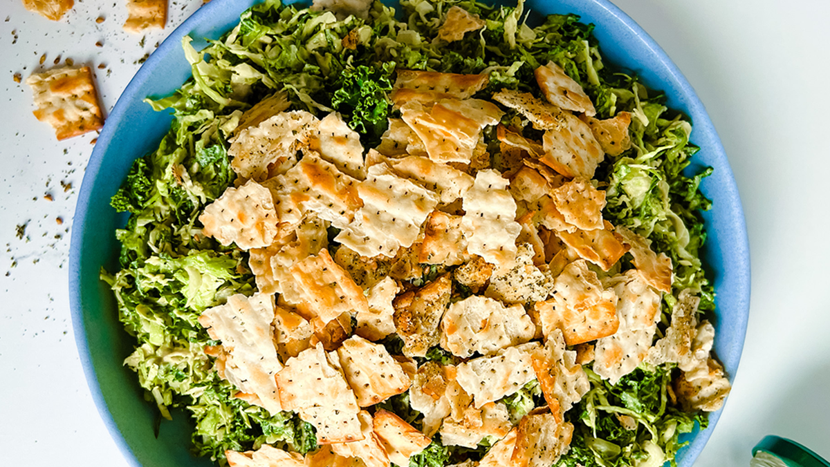 Vegan Caesar Salad with Garlicky Za’atar Matzo