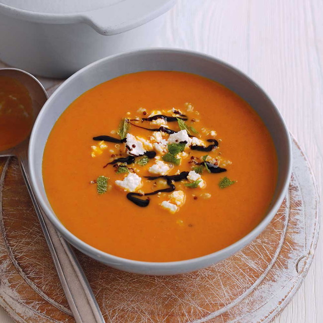 Smoky Carrot Soup with Quinoa Feta