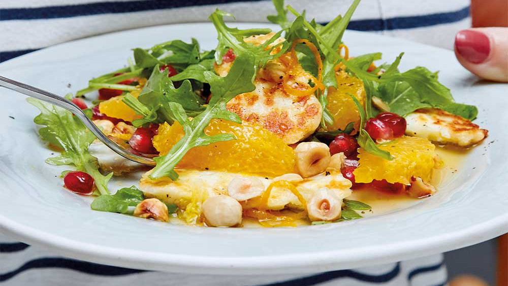 Halloumi Salad with Orange, Pomegranate & Hazelnut