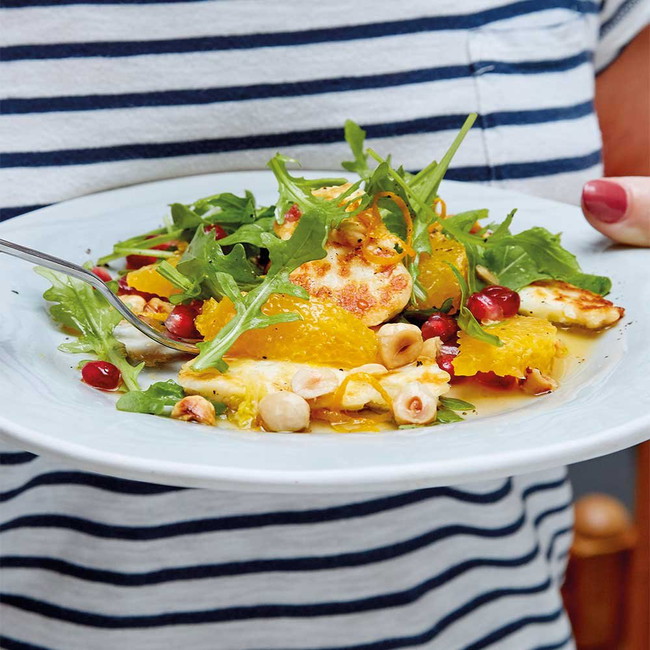Halloumi Salad with Orange, Pomegranate & Hazelnut