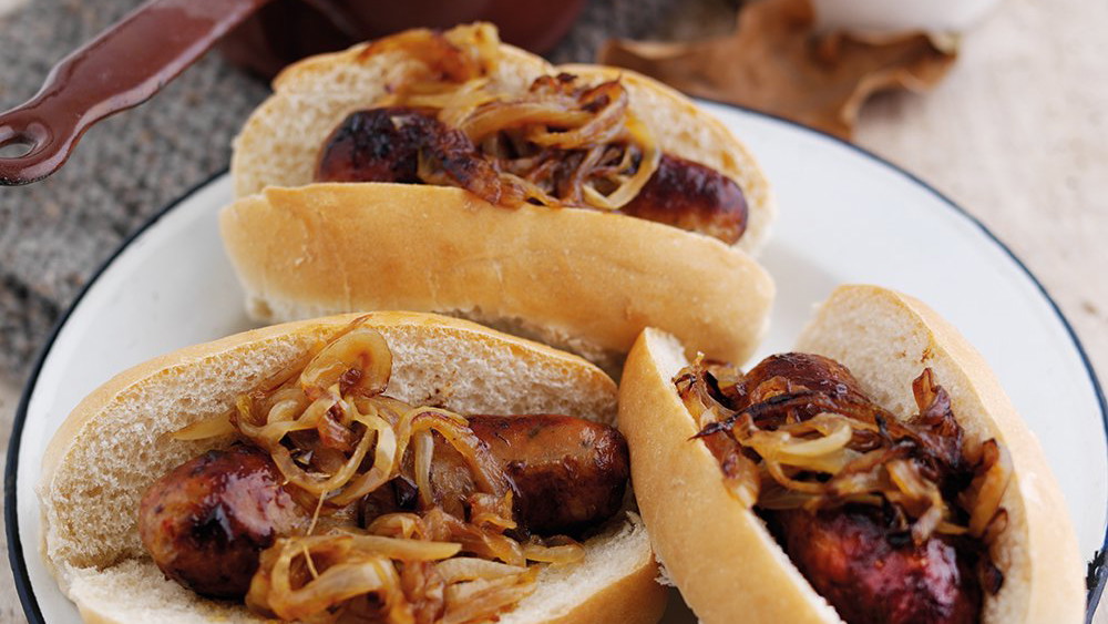Spicy Hot Dogs with Caramelised Onions