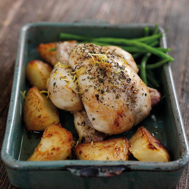 Lemon & Thyme Roast Poussin and Potatoes