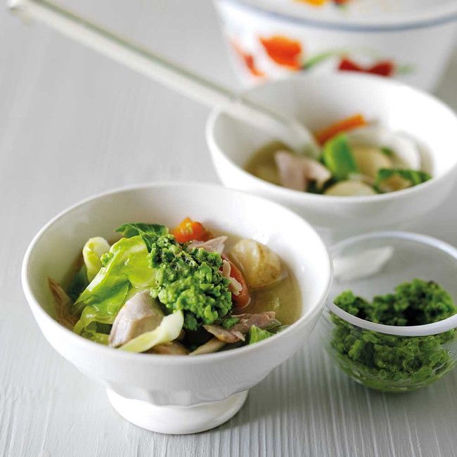 Spring Chicken in Broth with Minted Pea Purée