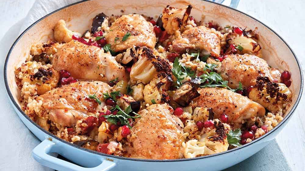 Chicken, Aubergine & Cauliflower Roast with Grains
