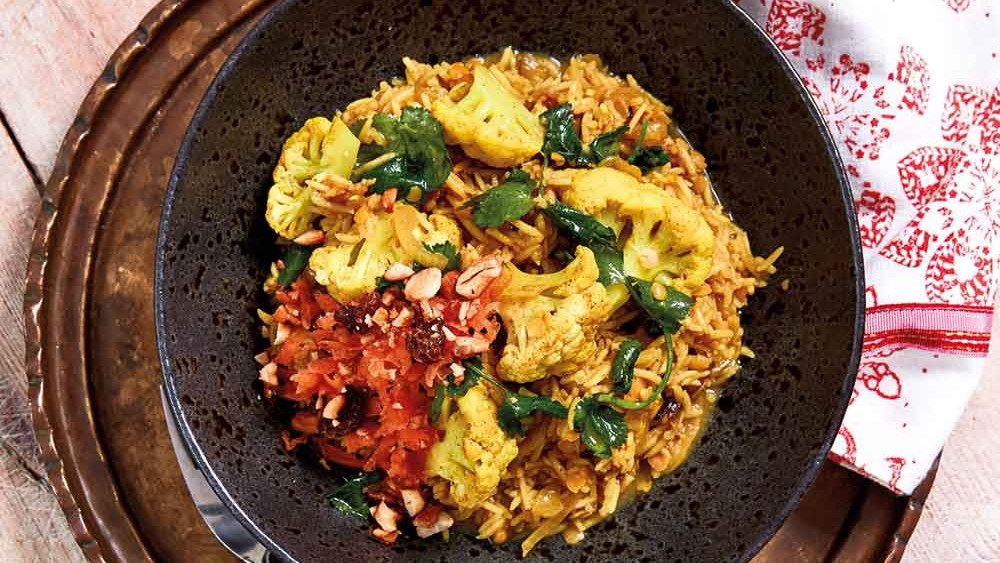 Cauliflower Biriyani with Sweet Carrot Relish
