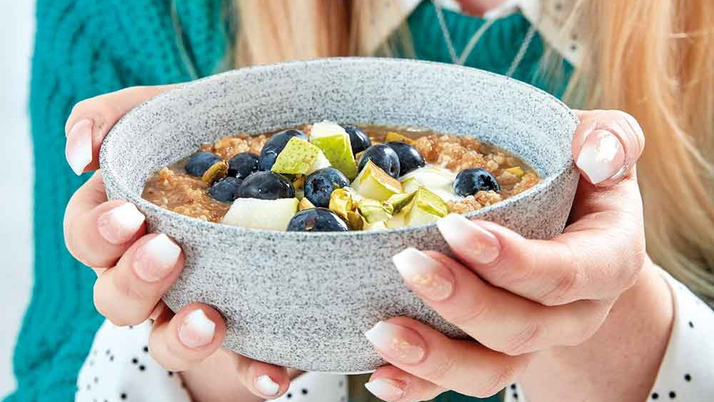 Apple & Pear Quinoa Porridge with Blueberries