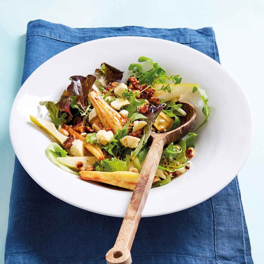Roasted Parsnip, Pear & Wensleydale Salad