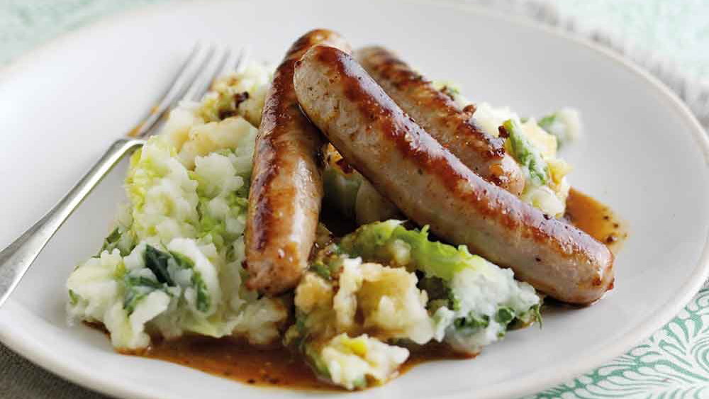 Honey Mustard Sausages with Colcannon