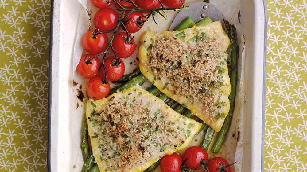 Oaty Cheese & Chive-Crusted Smoked Haddock with Asparagus
