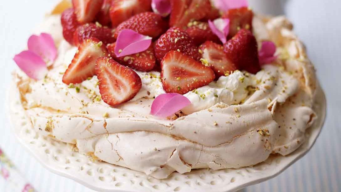 Strawberry Rose Petal & Pistachio Pavlova