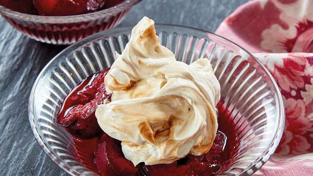 Roast Plums with Rum, Ginger &�Treacle Cream