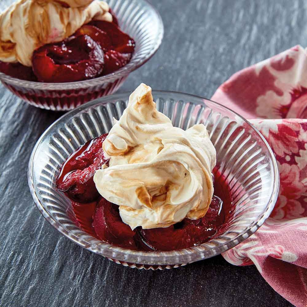 Roast Plums with Rum, Ginger & Treacle Cream