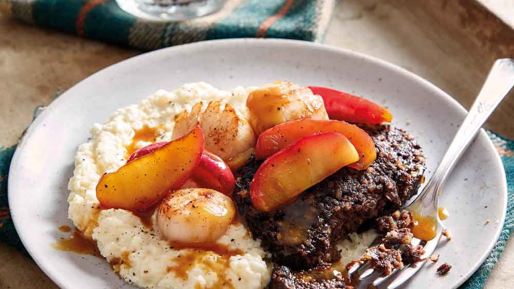 haggis, scallops, apple and whisky sauce