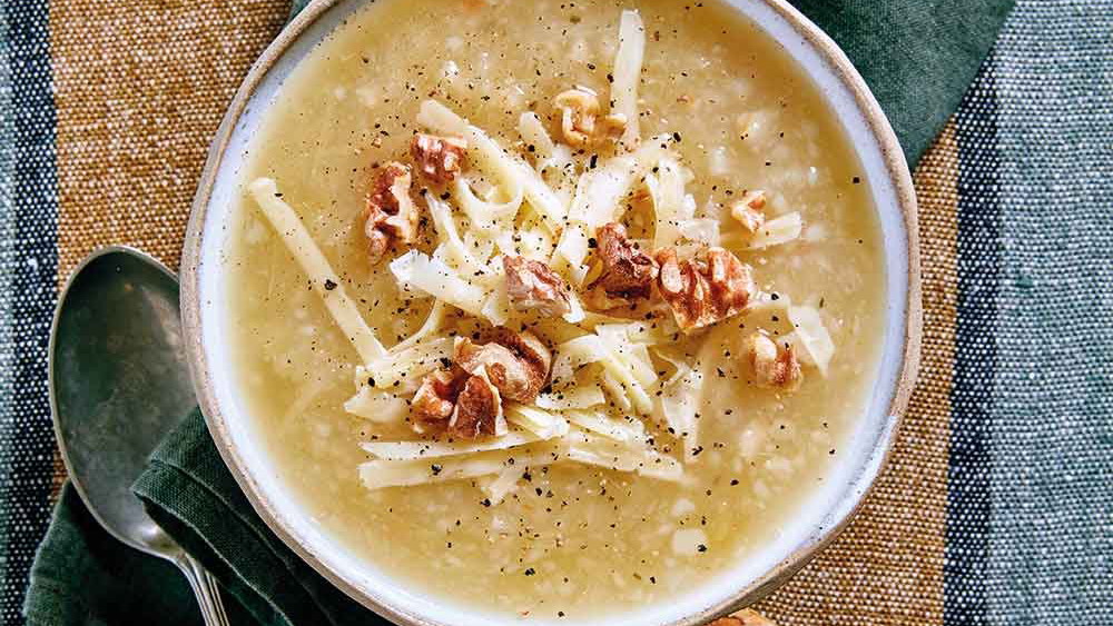 Celeriac Soup with Cheese & Walnuts