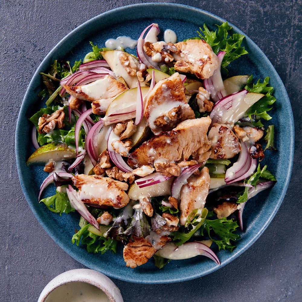 Pickled Pear and Crispy Turkey Salad with Blue Cheese Dressing