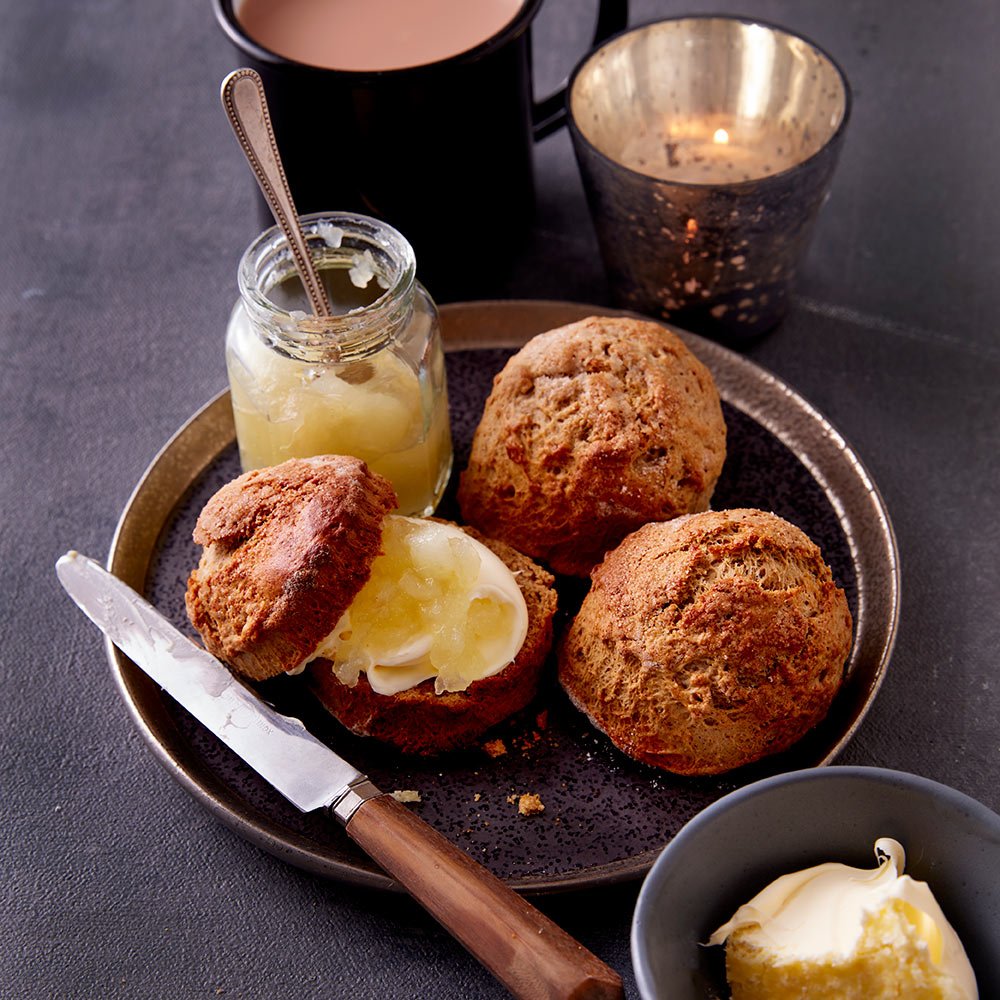 Treacle Scones with Apple Sauce & Clotted Cream