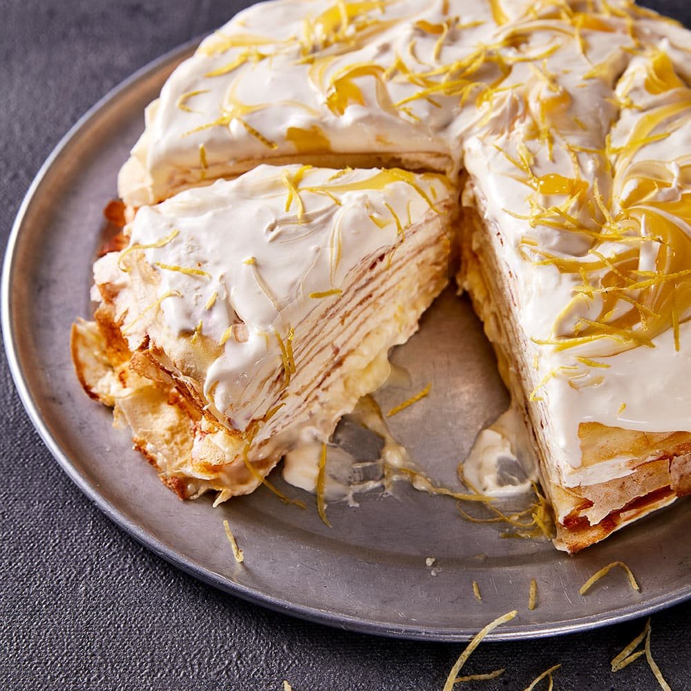 Creamy Lemon Crepe Layer Cake