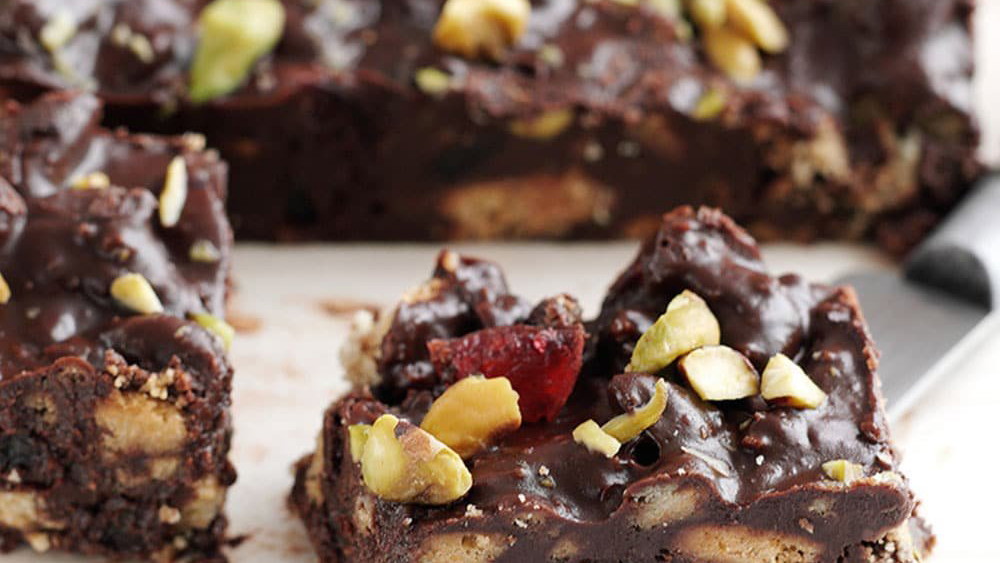cherry & pistachio chocolate squares